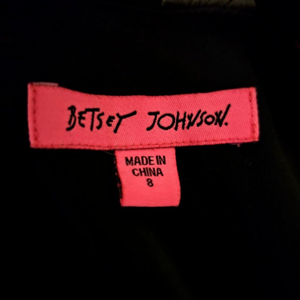 Betsey Johnson Black Wrap Dress With Red & Pink Lip Print Short Sleeves Ruffle H - Picture 7 of 8